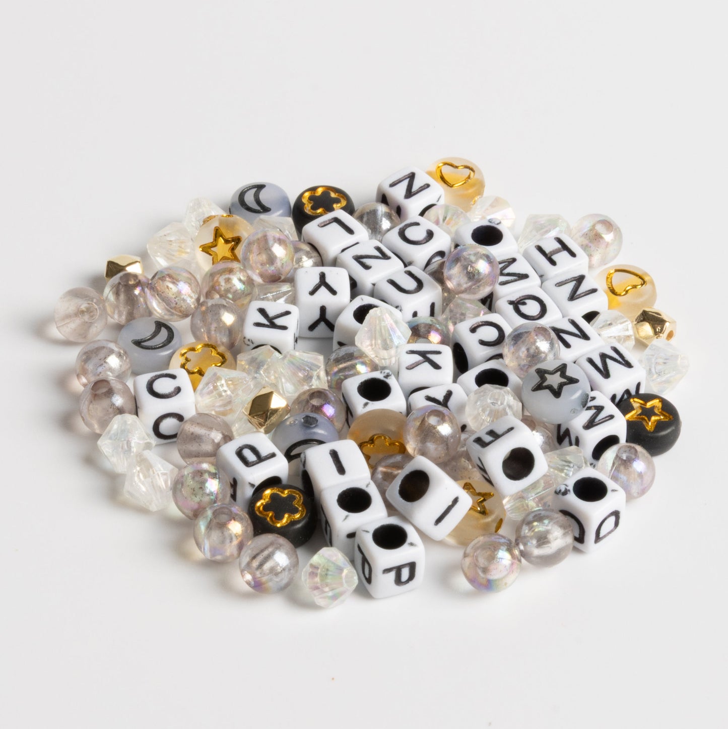 Supernova Crystal Point Charm Classic Block Letter Beads Black and Gold Icon Beads Moody Cool Girl Beads DIY Jar