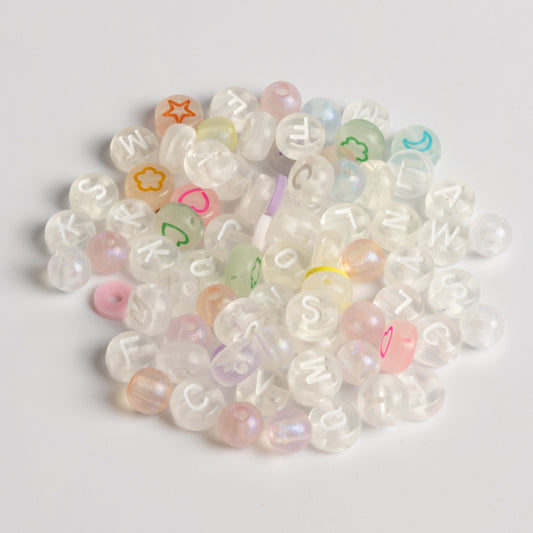 Aura Bead Kit with Clear Letter Beads Pastel Accents and Glitter Heart Charm DIY Jar