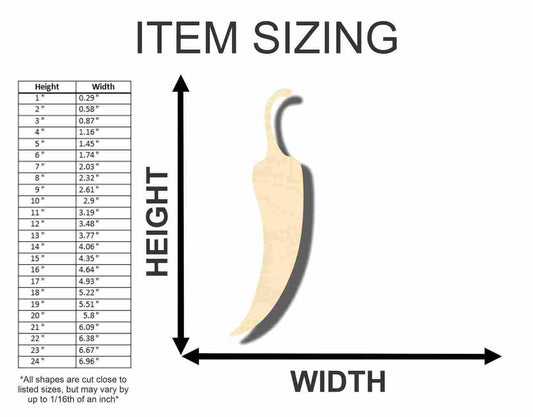 Unfinished Wood Chile Pepper Shape - Cooking - Craft - up to 46" DIY