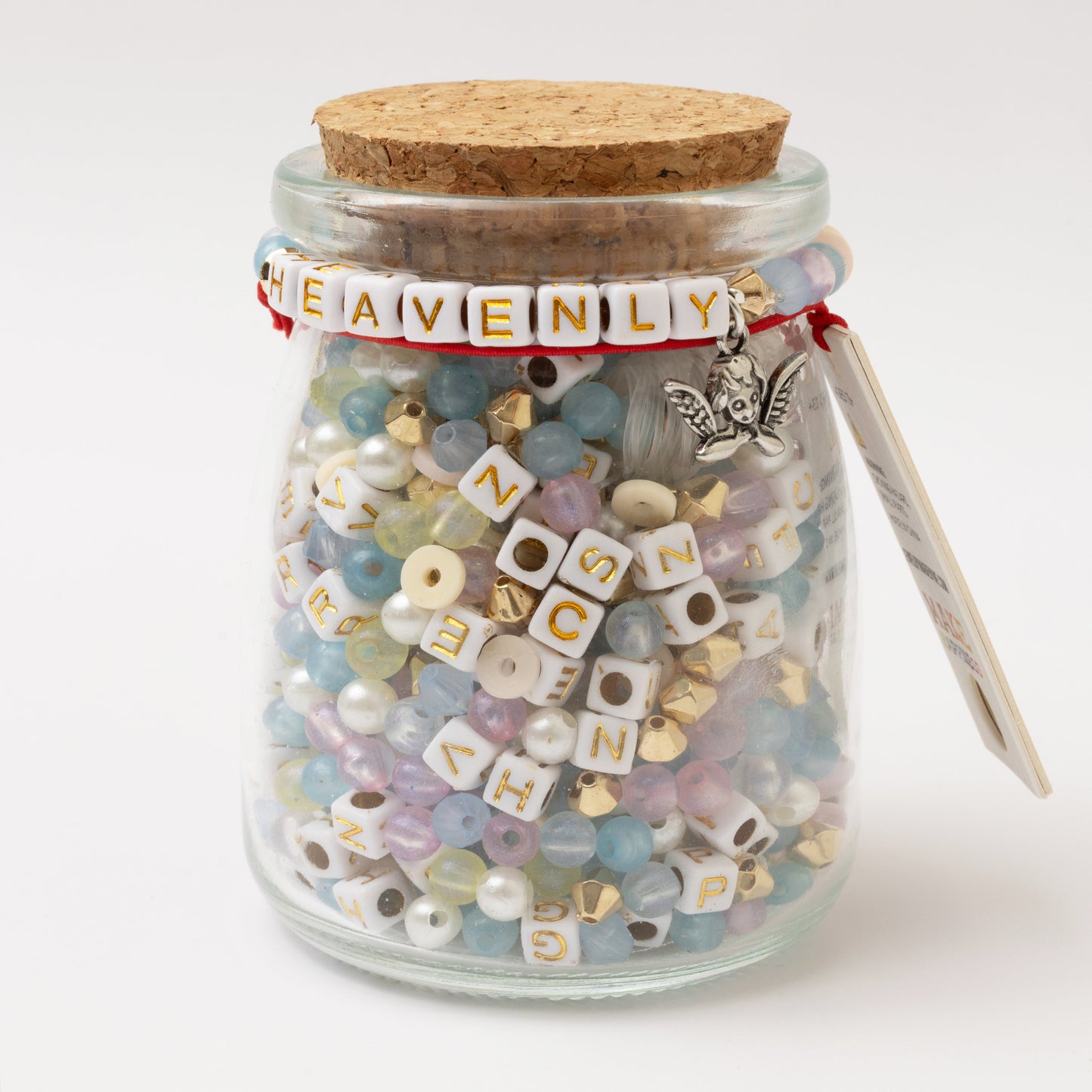Heavenly Pastel Bead Jar with Gold Block Alphabet Letters DIY Stretch Bracelet Kit