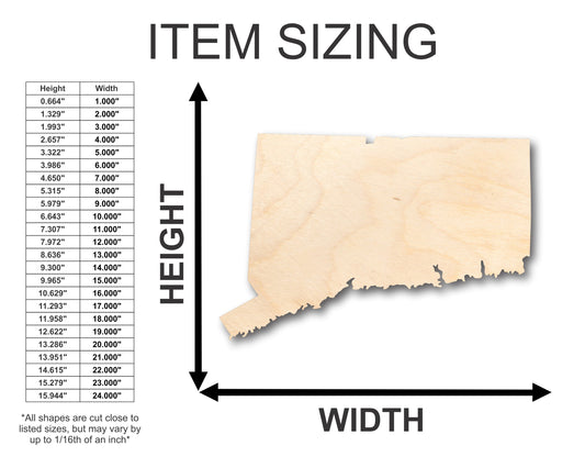 Unfinished Wood Connecticut Shape - State - Craft - up to 46" DIY