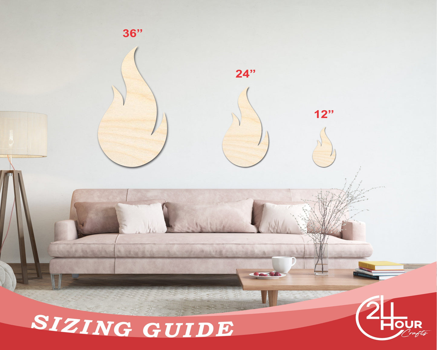 Unfinished Wood Flame Shape | Craft Cutout | up to 46" DIY