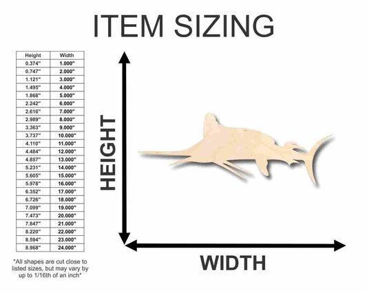Unfinished Wood Marlin Shape - Swordfish - Ocean - Fishing - Craft - up to 46" DIY