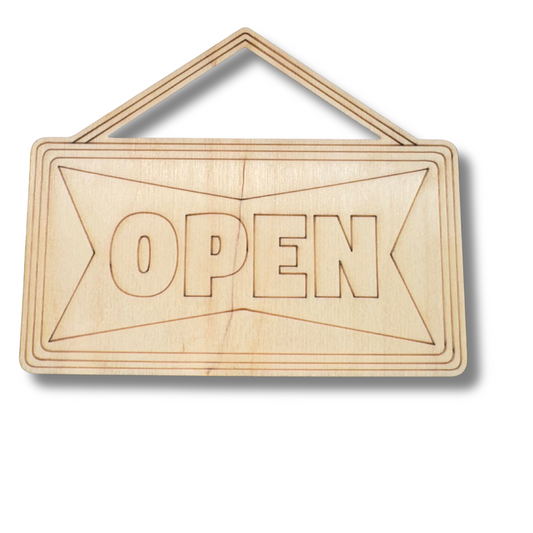 Unfinished Wood Etched Open Sign Shape | Paint By Line Crafts | up to 30" DIY