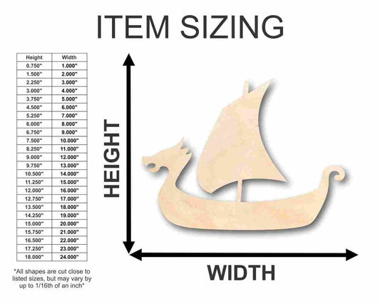 Unfinished Wood Viking Ship Shape - Sailing - History - Craft - up to 46" DIY