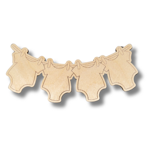 Unfinished Wood Etched Baby Hanging Onsie Shape | Paint By Line Crafts | up to 30" DIY