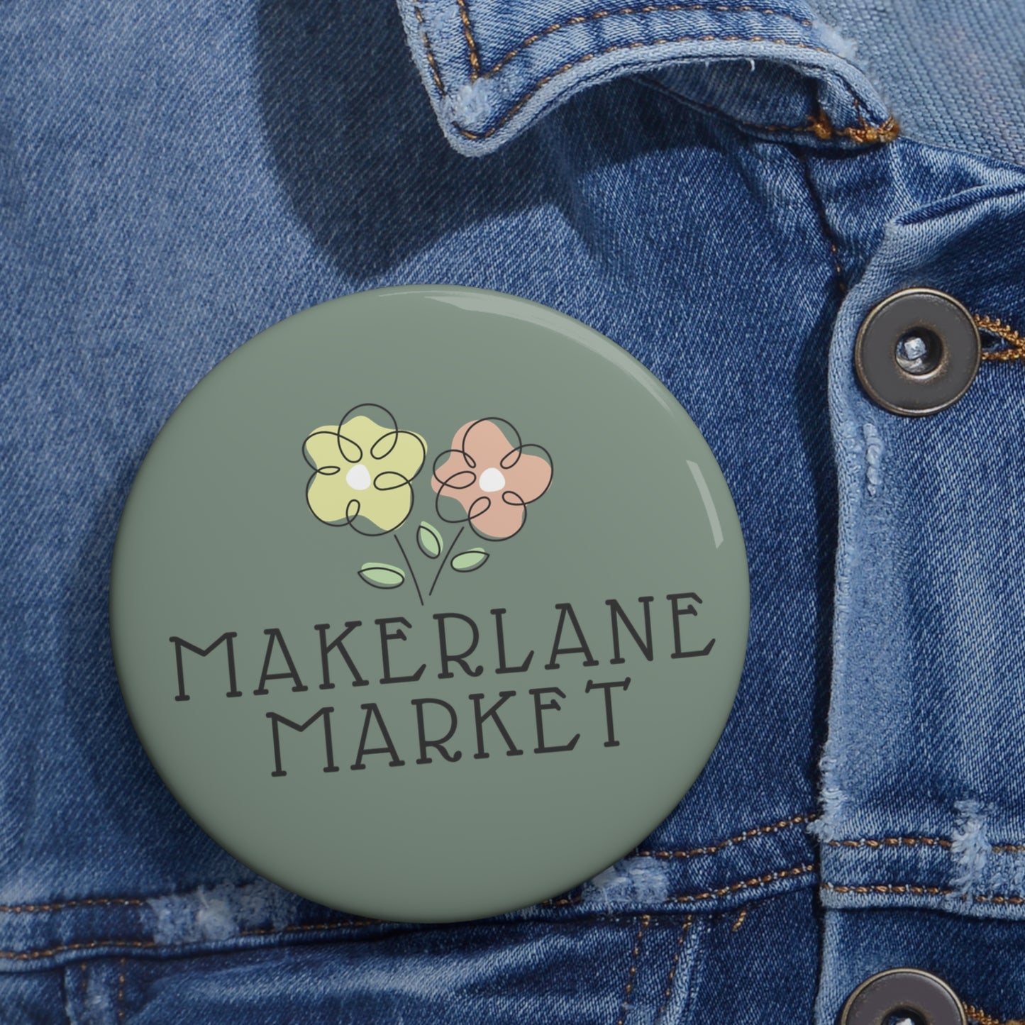 Makerlane Market Floral Logo Pin Button - 3 Sizes