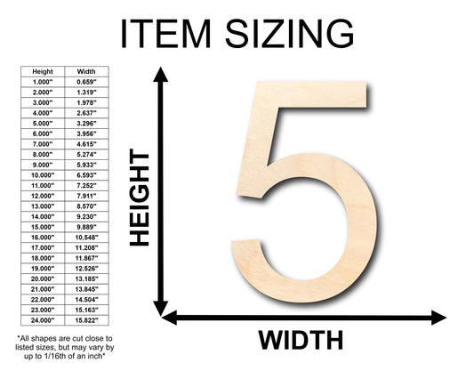Unfinished Wood Arial Number 5 Shape - Craft - up to 46" DIY