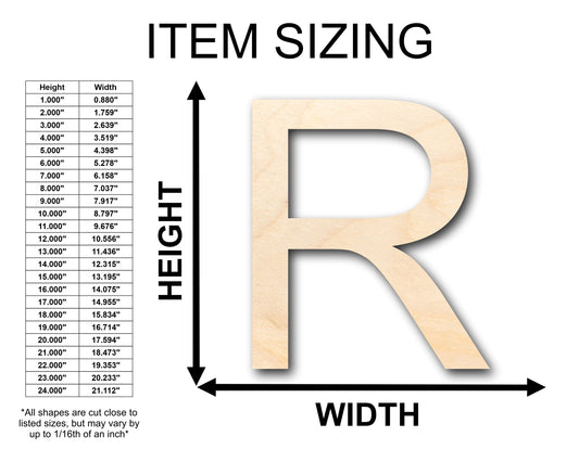 Unfinished Wood Arial Letter R Shape - Craft - up to 46" DIY