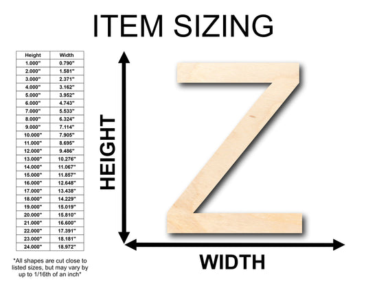 Unfinished Wood Arial Letter Z Shape - Craft - up to 46" DIY
