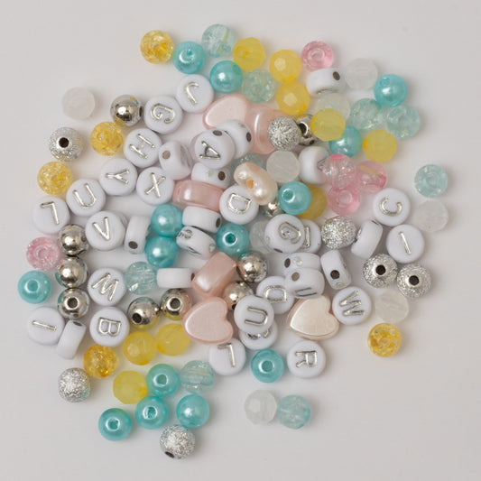 Evermore Metalic Silver and White Letter Bead DIY Stretch Bracelet Making Kit