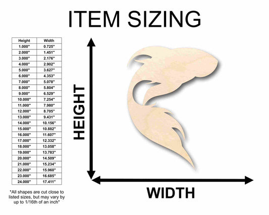 Unfinished Wood Koi Fish Goldfish Silhouette - Craft- up to 46" DIY
