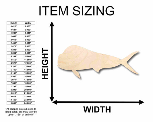 Unfinished Wood Mahi Fish Silhouette - Craft- up to 46" DIY