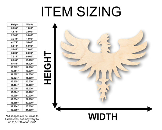 Unfinished Wood Phoenix Mythical Shape - Craft - up to 46" DIY