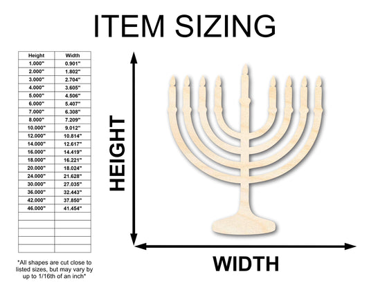 Unfinished Wood Menorah Shape | Craft Cutout | up to 46" DIY