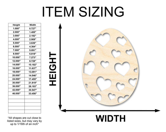 Unfinished Wood Heart Egg Shape - Easter Craft - up to 46" DIY