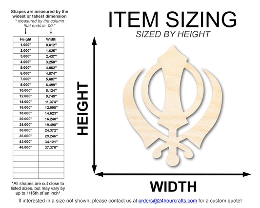 Unfinished Wood Khanda Sikhism Symbol Shape | DIY Craft Cutout | up to 46" DIY
