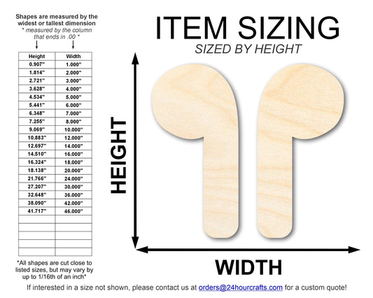 Unfinished Wood Earbuds Silhouette Shape | DIY Craft Cutout | up to 46" DIY