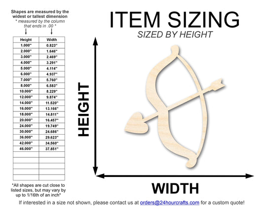 Unfinished Wood Heart Bow and Arrow Shape | DIY Craft Cutout | up to 46" DIY