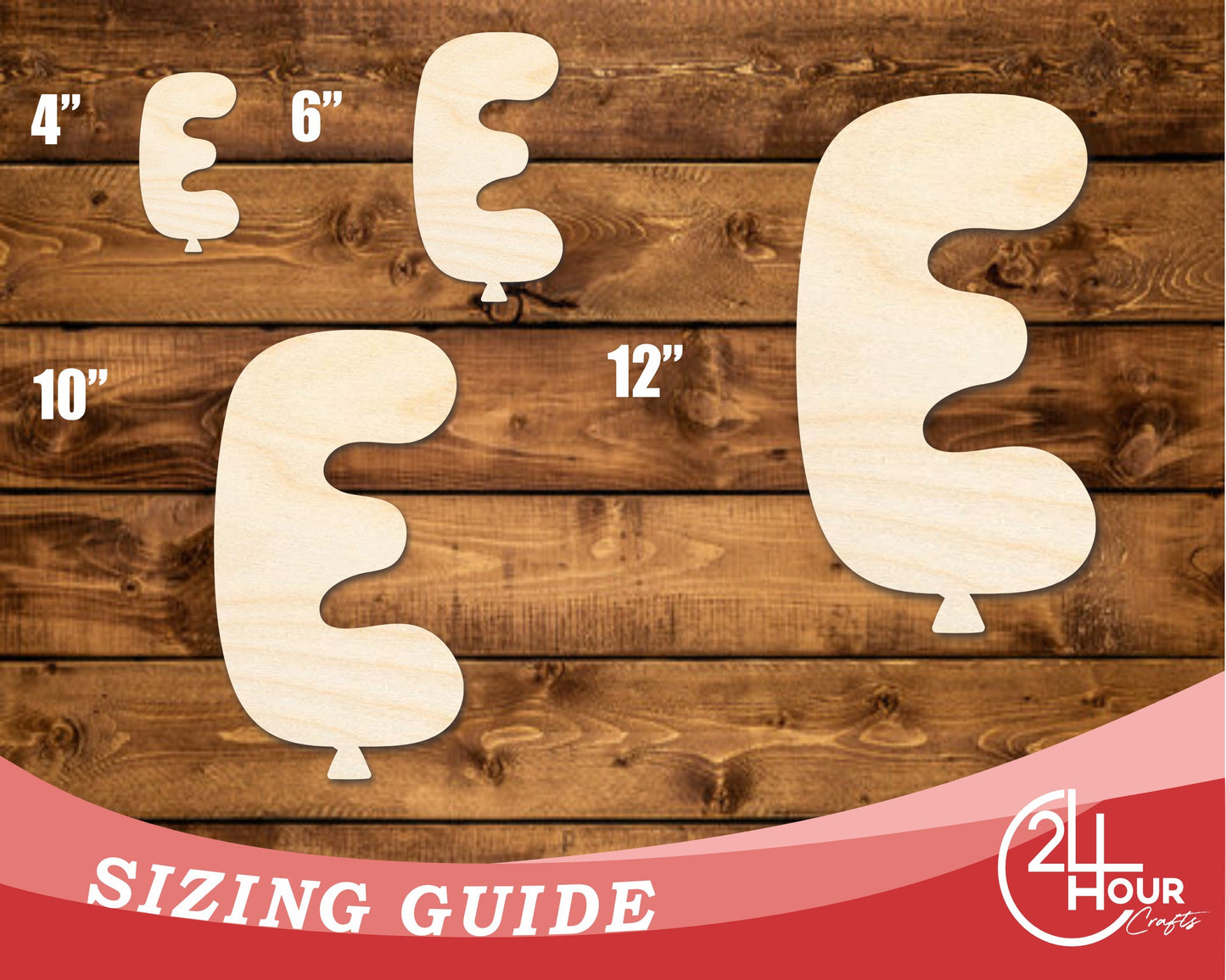 Unfinished Wood Balloon Letter E Shape | DIY Craft Cutout | up to 46" DIY