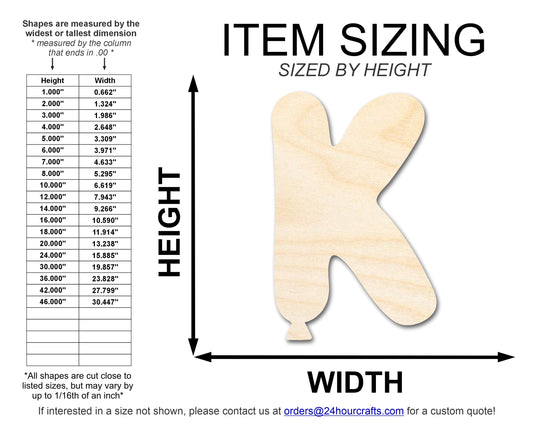 Unfinished Wood Balloon Letter K Shape | DIY Craft Cutout | up to 46" DIY