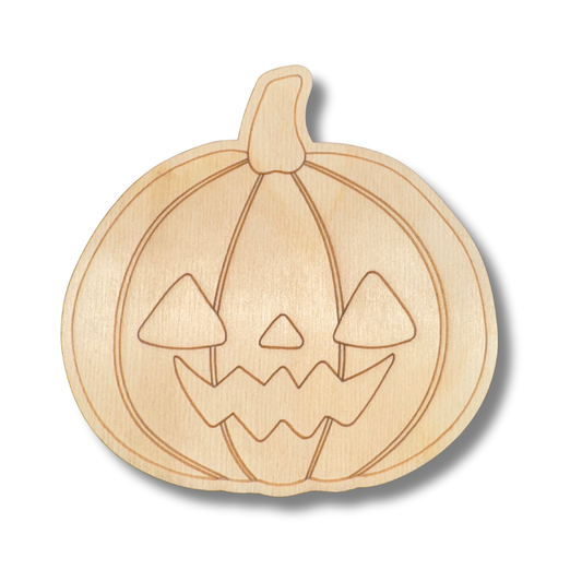 Unfinished Wood Etched Spooky Jack o' Lantern Shape | Paint By Line Crafts | up to 30" DIY