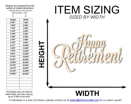 Unfinished Wood Happy Retirement Shape | DIY Craft Cutout | up to 46" DIY