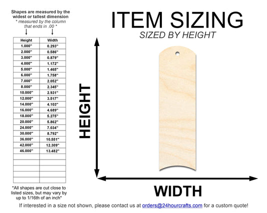 Unfinished Wood Rounded Dome Bookmark Shape | DIY Craft Cutout | up to 12" DIY
