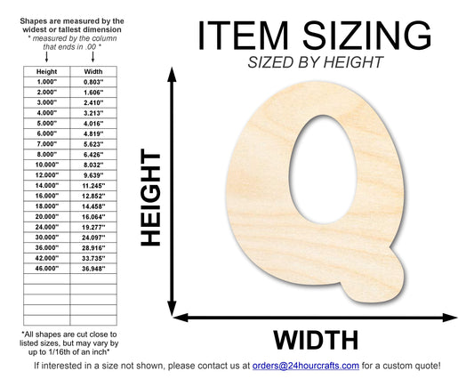 Unfinished Wood Groovy Q Font Shape | DIY Craft Cutout | up to 46" DIY