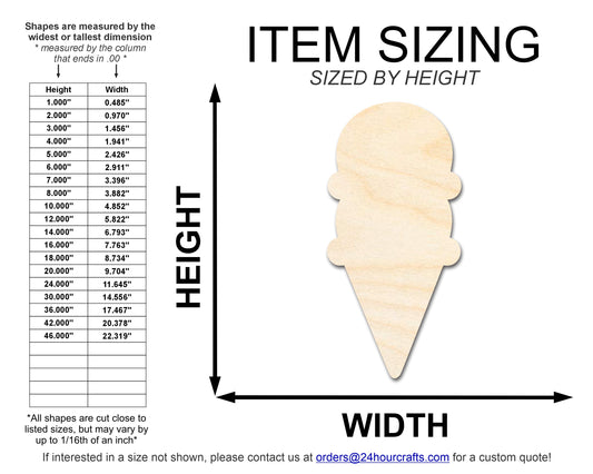 Unfinished Wood Double Scoop Ice Cream Shape | DIY Craft Cutout | up to 46" DIY