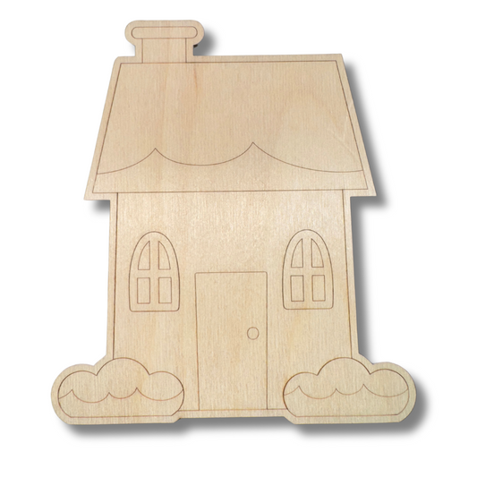 Unfinished Wood Etched Cabin Shape | Paint By Line Crafts | up to 30" DIY
