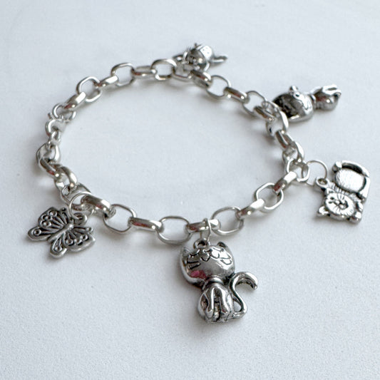 Antique Silver Bee, Butterfly and Lady Bug Charms 9pc Set
