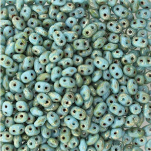 Matubo Superduo 63030-43400 Turquoise Blue Picasso Beads - 5 or 10 gm