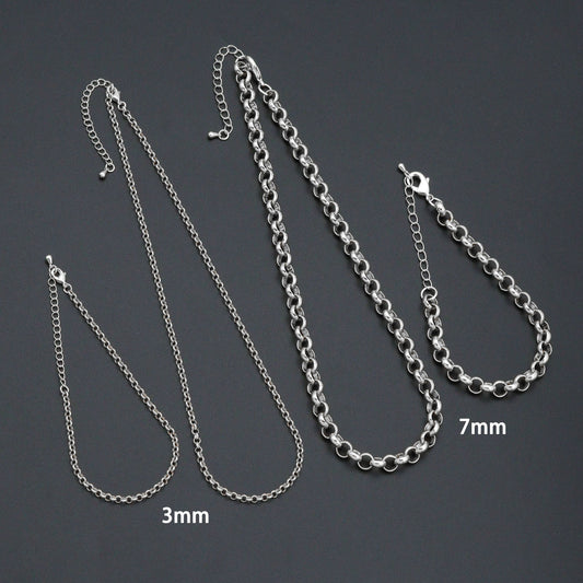 Rolo Link Chain Necklace Bracelet, Charm bar necklace bracelet, sku#EF793