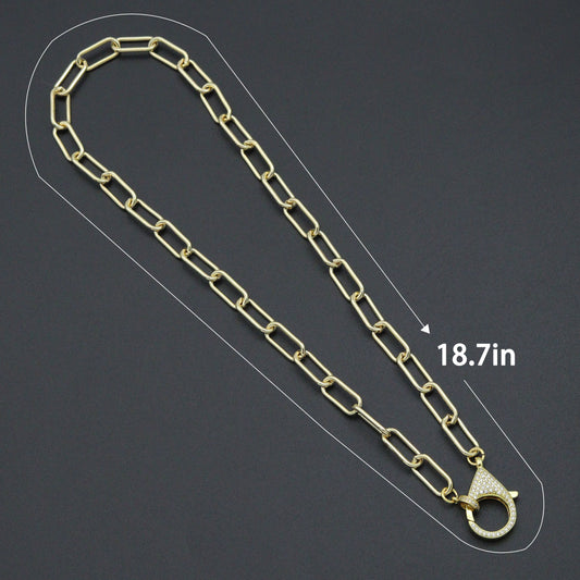 Paperclip Link Chain Necklace with CZ Lobster, sku#EF816