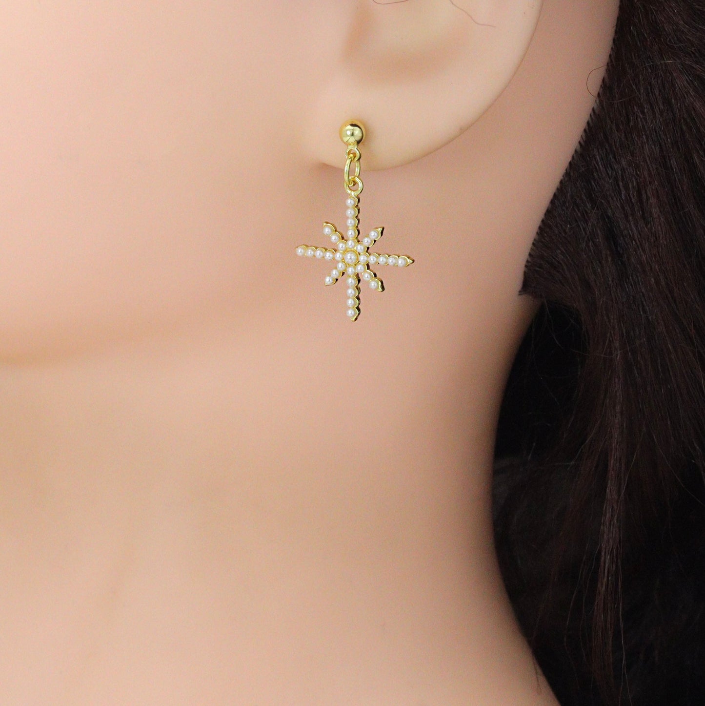 Gold SilverBall Shape Stud Earrings with loop, Sku#A513