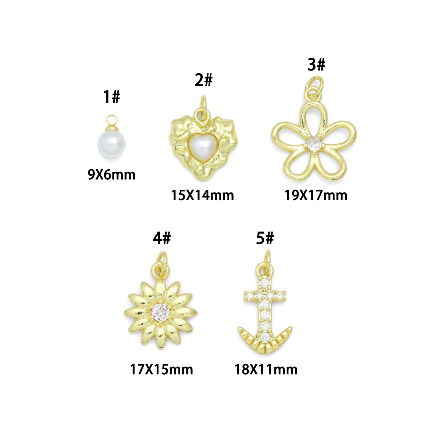 White Pearl, Pearl heart, Sunflower, Anchor, Flower Heart charm, Sku#LD766