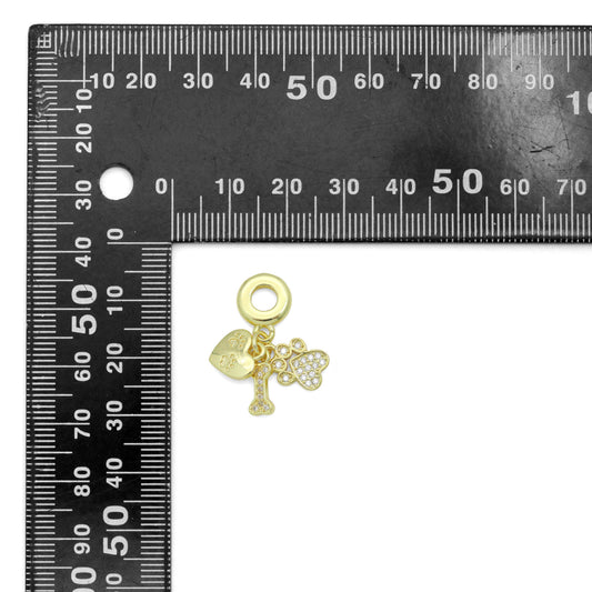Clear CZ Gold Heart Paw Dog Bone Pendant Large Hole charm, Sku#LD774