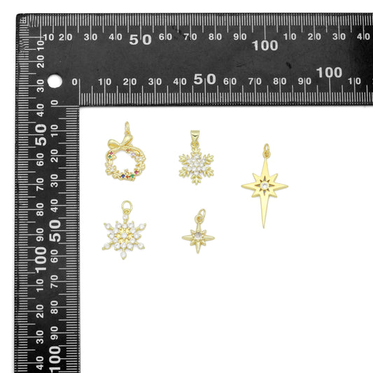 Gold Silver Holiday Wreath Snowflake North Star Charm Pendant for Holiday necklace bracelet DIY, Sku#LX948