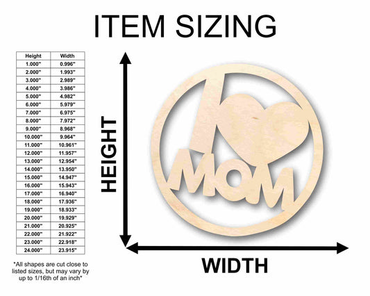 Mother's Day Craft Unfinished Wood Cutout "I Heart Mom" Round Circle DIY handmade Gift