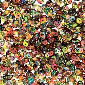 Matubo Superduo 2.5 x 5 mm 00030-95600 Crystal Red Yellow Beads - 5 or 10 gm