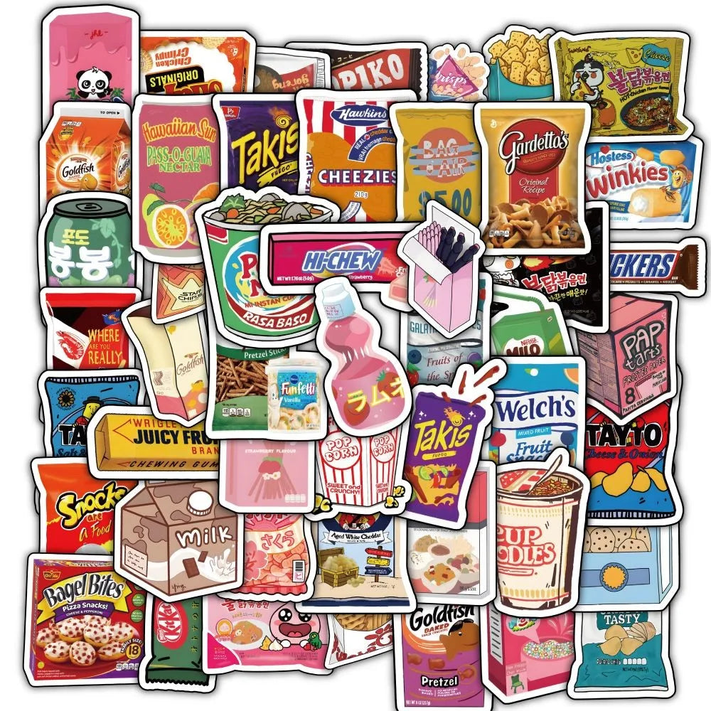 59PCS Classic Snacks Graffiti Stickers | Waterproof Decals for Laptop Skateboard Bicycle