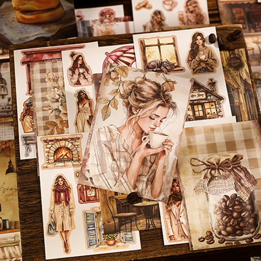 Coffee Sticker Book for DIY Scrapbooking | 20pcs Cafe Story Series