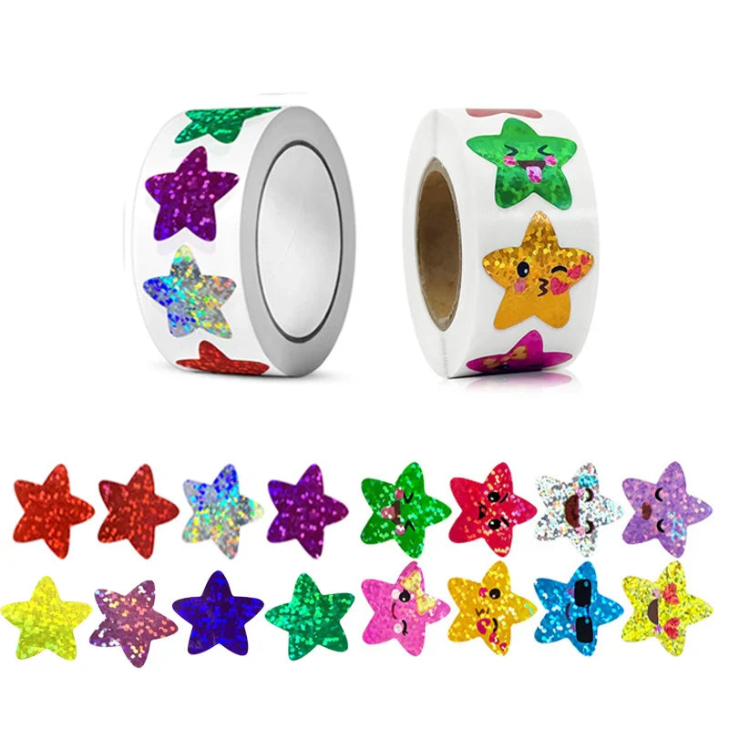 500/1000pcs Colorful Holographic Star Stickers – DIY Scrapbook & Kids