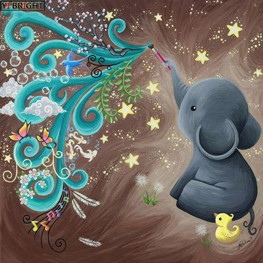 NEW WHIMSICAL Diamond Painting: Cross Stitch Mosaic Featuring a Delightful Little Elephant Embroidery and Rhinestone Home Décor