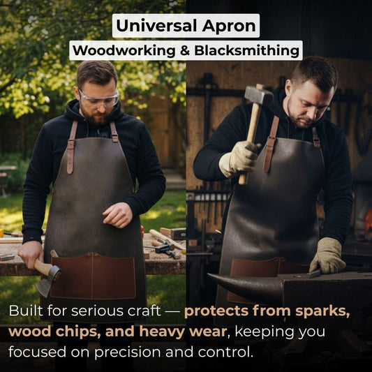 Black Leather Apron with Adjustable Straps and Pockets
