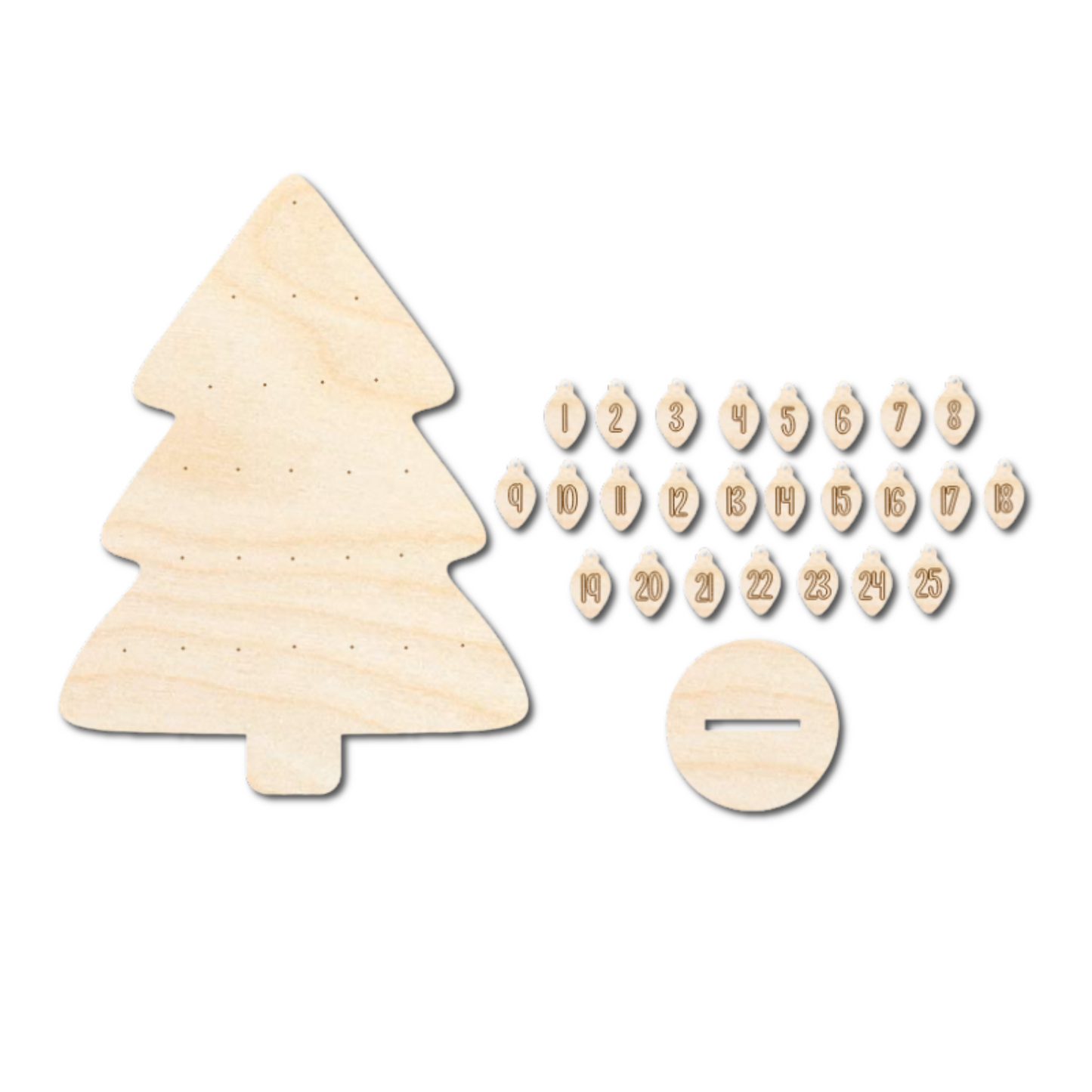 Unfinished Wood Christmas Countdown Tree Etched Sign | 27 Pieces | 18" | 1/4" Wood
