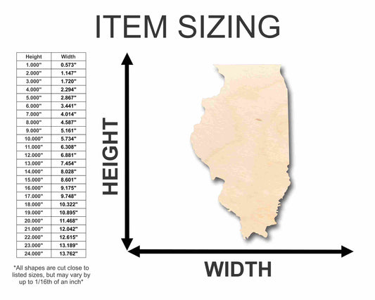 Unfinished Wood Illinois Shape - State - Craft - up to 46" DIY