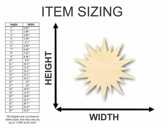 Unfinished Wood Sun Star Shape - Space - Nursery - Craft - up to 46" DIY