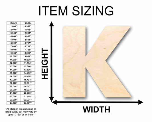 Unfinished Wood Block Letter K - Craft - up to 46" DIY